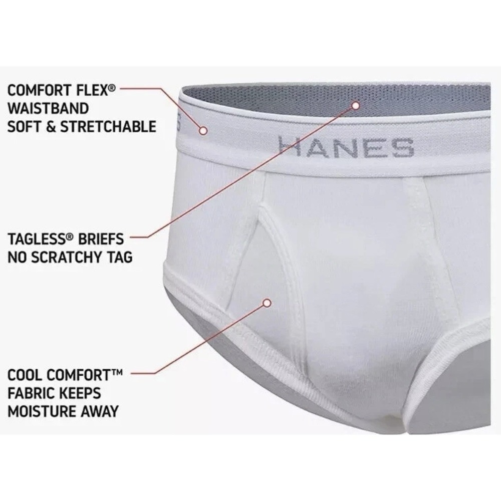 Hanes Boys 6 Pack Tagless White Briefs - Size: M 10-12 - Picture 2 of 3
